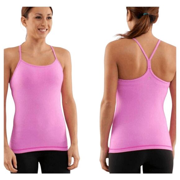 LULULEMON ATHLETICA Power Y Tank in Paris Pink White Microstripe Size 6 - Picture 1 of 4